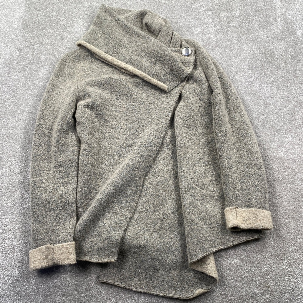 Blue Sand Italy Gray Wool Blend Asymmetric Wrap Button Funnel Neck Cardigan S